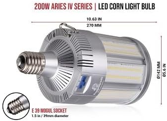 RuggedGrade Aries IV Series 200W LED Corn Bulb | 29,000 Lumens | Wattage Selectable | 5000K Bright White | E39 Base | DLC 5.1 Premium