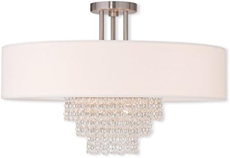Livex Lighting 51029-91 Crystal Accents Five Light Ceiling Mount from Carlisle Collection in Pwt, Nckl, B/S, Slvr. Finish, Brushed Nickel