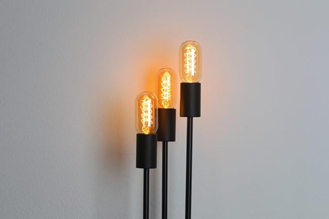 AMDTU Edison Bulbs 25 Watt E26 Base, Super Thin Spiral Filament Non-Dimmable, 25W Tubular Incandescent Light Bulb Replacement Soft Warm 2200K, T45 Amber Glass Retro LED Bulb 4W, 8 Pack