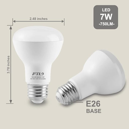 FTL 12-Pack BR20 LED Bulb Dimmable, 3000K Warm White, 7W 750lm 50W/60W Equivalent R20 Indoor Flood Light Bulbs for Can Lighting, Recessed Lighting