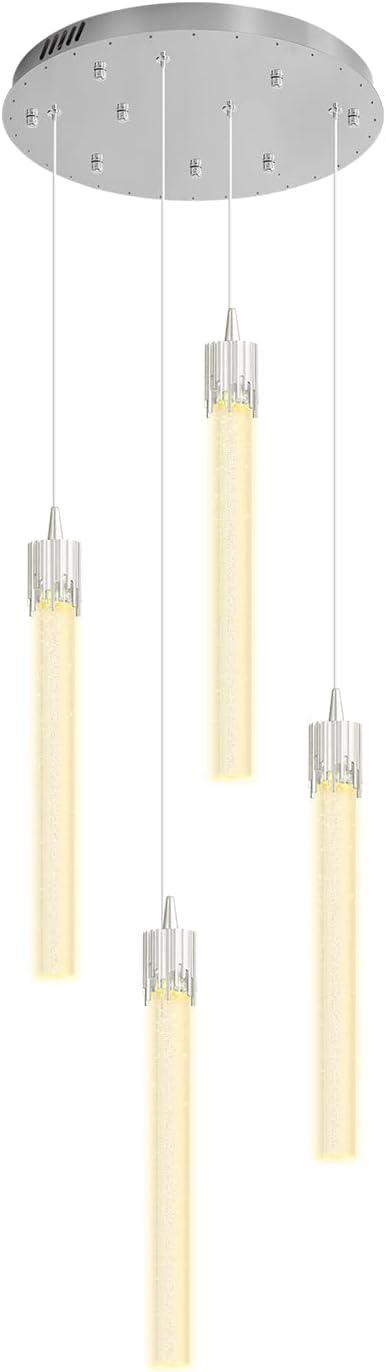 4-Lights Kitchen Island Pendant Lights Silver Mini Chandeliers for Dining Room Crystal Pendant Lighting Ceiling Lights for Hallway Foyer Living Room