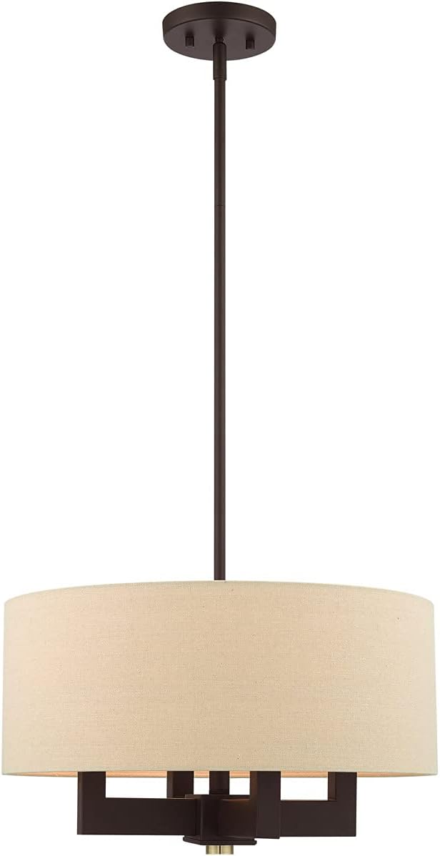 Livex Lighting 46164-07 4 Light Bronze Chandelier, Bronze W/Antique Brass Accents