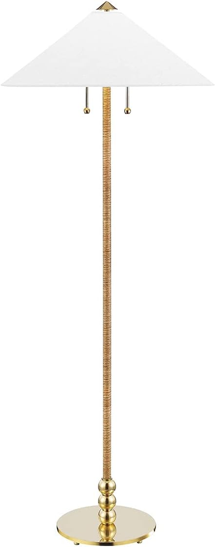Hudson Valley Lighting Flare 2 Light Floor Lamp - Aged Brass Finish - White Belgian Linen Shade