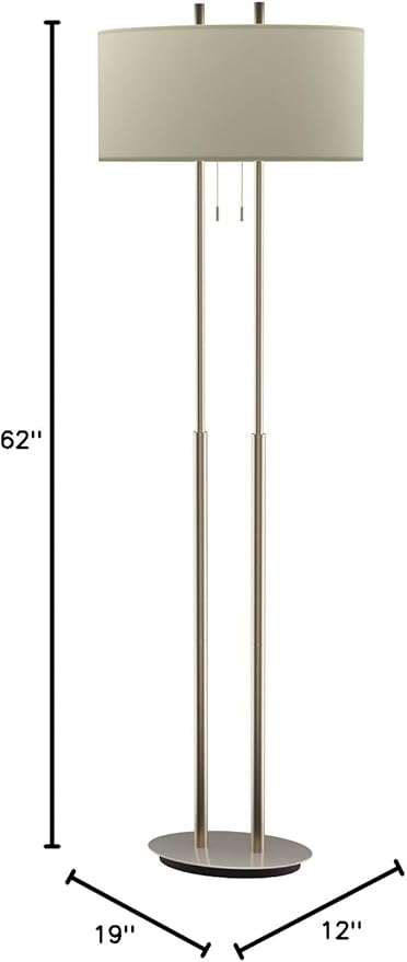 Adesso 4016-22 Duet 62" Floor Lamp, Satin Steel, Smart Outlet Compatible
