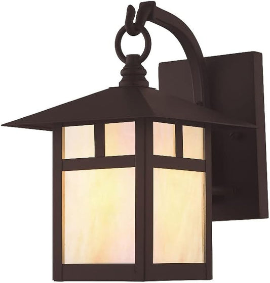 Livex Lighting 2131-07 Montclair Mission 1 Light Outdoor Bronze Finish Solid Brass Wall Lantern with Iridescent Tiffany Glass, 17" x 9" x 17"