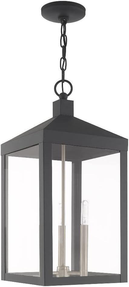 Livex 20586-91 Transitional Three Light Post-Top Lanterm from Nyack Collection in Pwt, Nckl, B/S, Slvr. Finish, 10.50 inches, Brushed Nickel