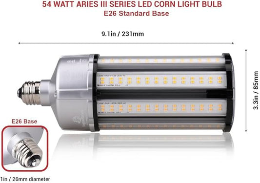 RuggedGrade Aries III 54W LED Corn Bulb | 7,200 Lumens | 3000K Warm White | E26 Base | Dimmable with Built-in 4KV Surge Protection | Indoor/Outdoor Retrofit Light | DLC 5.1 Premium