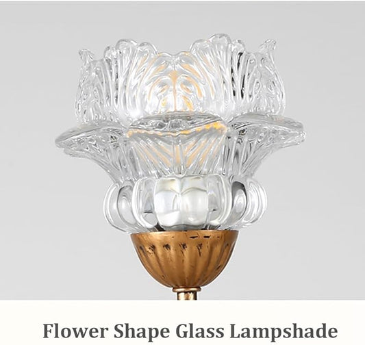Glass Table Lamp, Antique Flower Decorative Bedside Desk Lamp with Green Leaf, Small Retro Decorative Lamp for Bedroom Living Room Bronze Finish