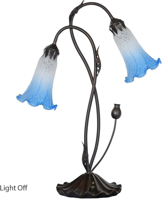 Bieye L10853 Lily Flower Blown Glass Accent Table Lamp for Living Room Bedroom Decoration (2-Light, Blue)