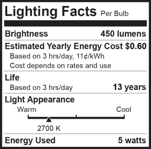 Bioluz LED 40 Watt A19 Light Bulbs Uses 5W Dimmable Filament Style Edison Light Bulbs, 2700K Warm FCC UL RoHS Title 20 90 CRI 6-Pack