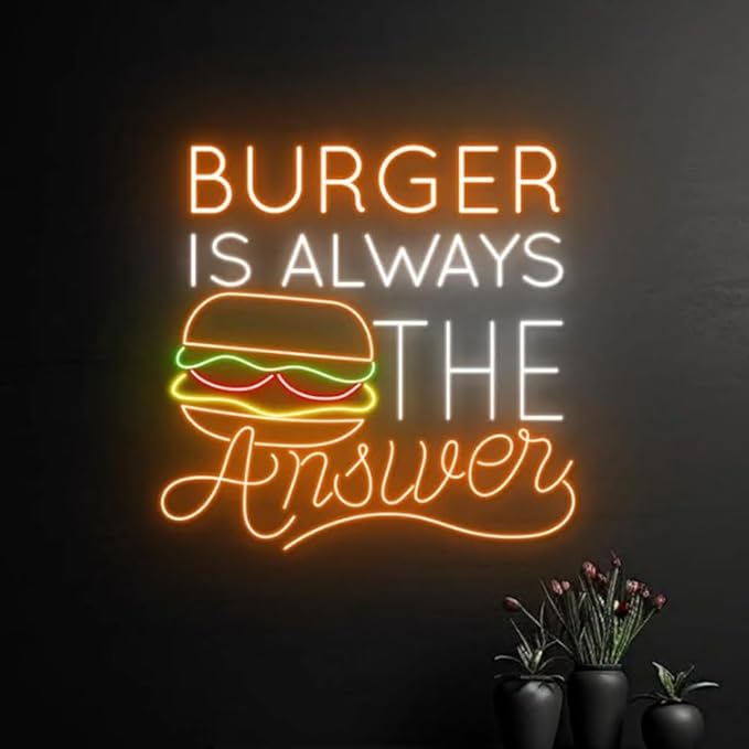 Burger Is Always The Answer Neon Sign, 22" Burger Led Sign, Fast Food Restaurant Decor, Hamburger Lover Gifts, Burger Wall Art