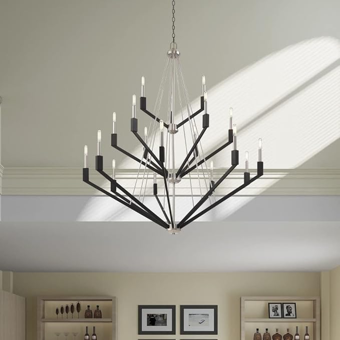 Livex Lighting 51169-91 Beckett - Eighteen Light 3-Tier Foyer, Brushed Nickel/Black Finish