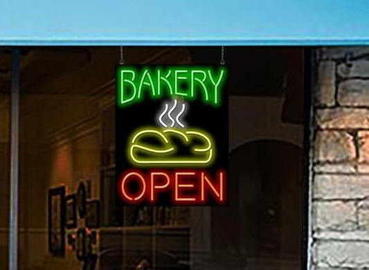 Bakery Open with Bread Neon Sign