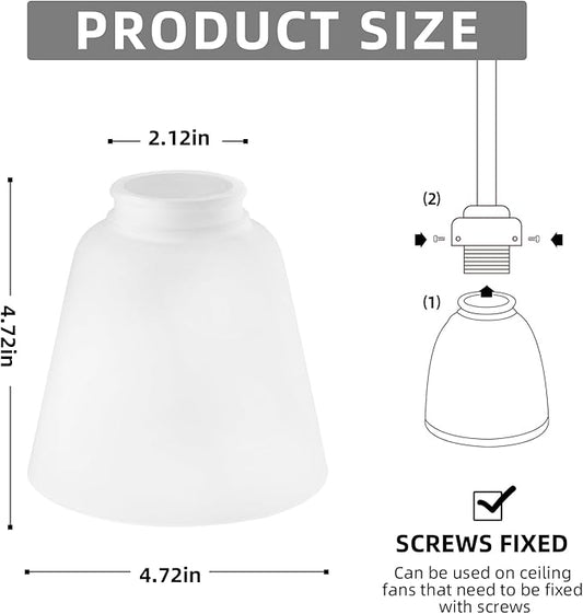4 Pack White Frosted Glass Shade Replacements, Bell Shaped Glass Shade Covers, 4.72"High, 4.72"Diameter, 2.12 "Fitter, High Transmittance Trapezoidal Lampshades