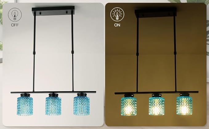 1Pack Corrugated Blue Glass Lamp Shades with 1-5/8 inch Fitter, Cylinder Glass Shade Covers Replacement Globe for Pendant Light fixtures Bathroom Vanity Lights Wall Sconces