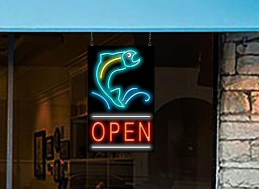 Open w/Fish Neon Sign Large