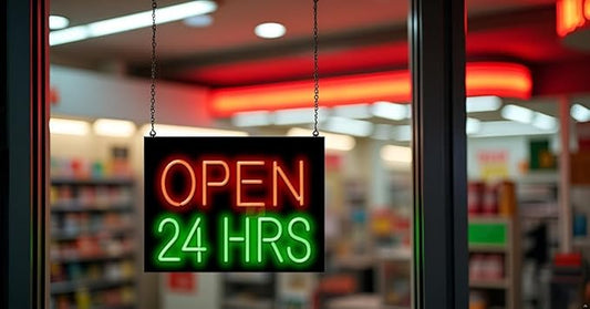Open 24 Hours Neon Sign - 24" wide x 18" high - Real, Quality Hand Bent Neon - Red & Green Letters