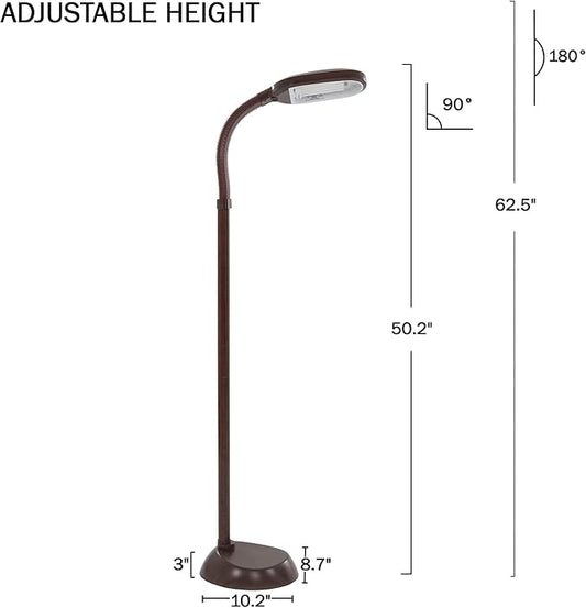 Lavish Home Adjustable Floor Lamp - Full Spectrum Natural Sunlight Lamp and Bendable Neck - Reading, Crafting, Esthetician Floor Light (Woodgrain)