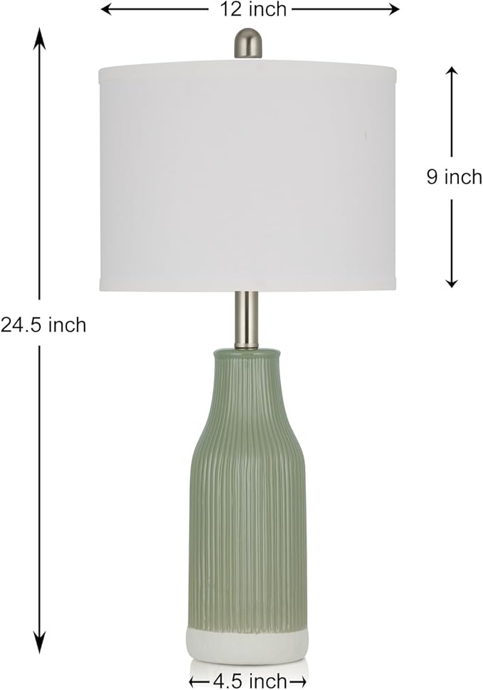 24.5" Modern Ceramic Table Lamp for Nightstand, Farmhouse Bedside Lamp for Bedroom, Small Table Lamp for Living Room End Table, Light Green (1 Pack)