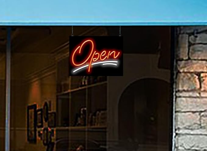 Elegant Neon Open Sign - 20" wide x 15" high - Real, Quality Hand Bent Neon - Red Letters with White Underlines