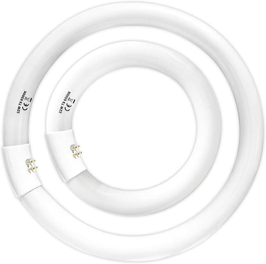 FC8T9 22W and FC12T9 32W Set Daylight, 8 inch T9 22 Watts Circular Light Bulbs, 12 inch 32 Watts Circline Fluorescent Bulb CRI 80, 6500K 3350 Lumen G10q