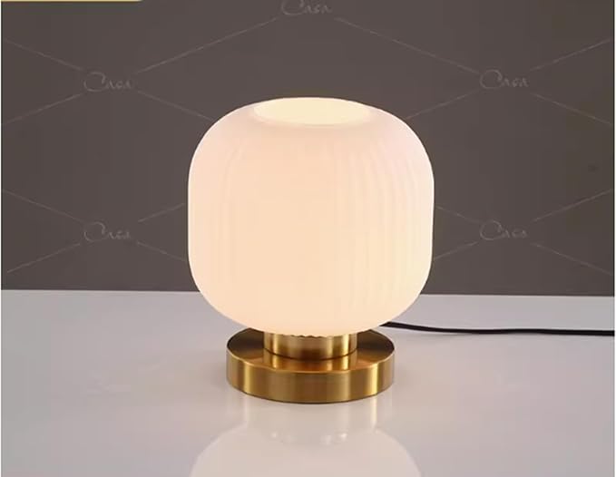 Bedside Table Lamp with Glass Shade, Small Nightlight Lamp Elegant Nightstand Lamp Modern Desk Lamp with Plug-in Style for Bedroom Living Room Tabletop,Milky White, Dia7.9"x H8.7"