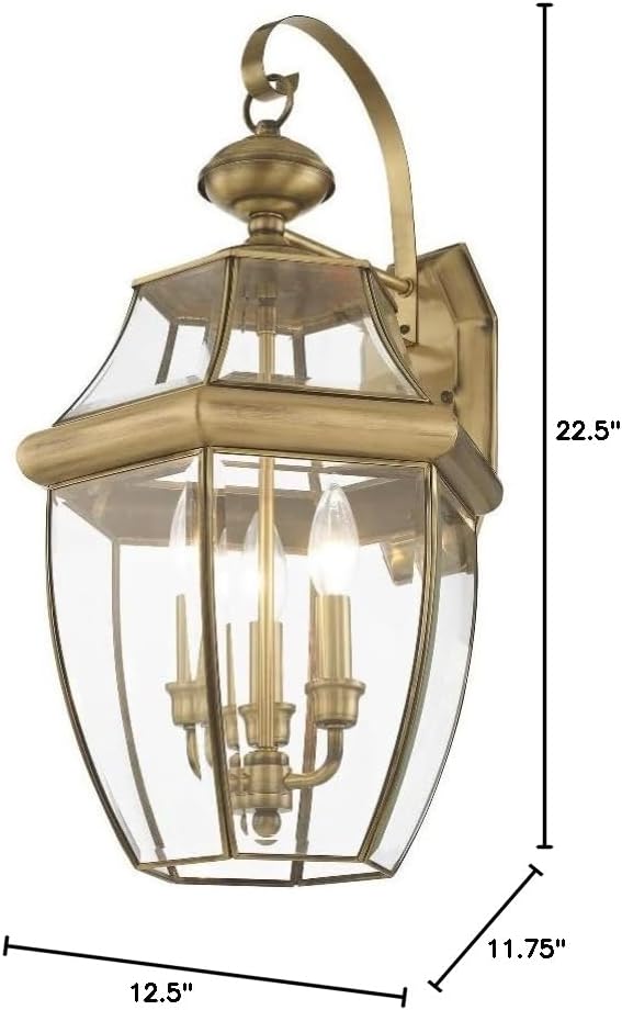 Livex Lighting 2351-91 Outdoor Wall Lantern with Clear Beveled Glass Shades, Brushed Nickel