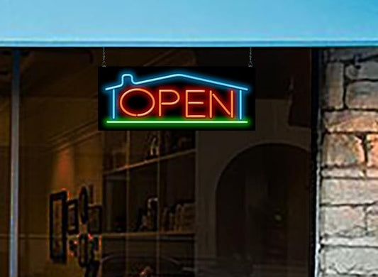 Real Estate Open with House Neon Sign