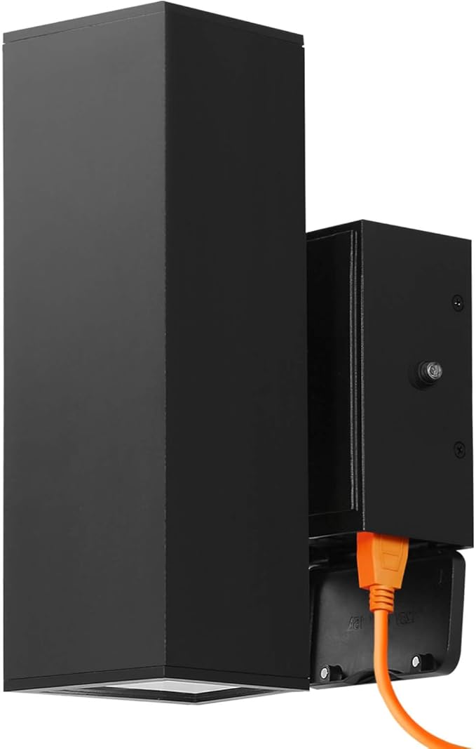 RAYVO Porch Light with Outlet Dusk to Dawn Outdoor Light Fixture Wall Mount with Matte Black Finish, Square Up and Down Lights Outdoor Sconce Aluminum Outside Lights for House Porch Garage Patio