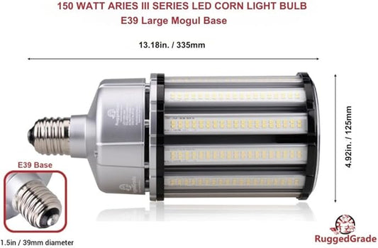 RuggedGrade Aries III Series 150W LED Corn Bulb | 22,200 Lumens | 5700K-6000K Cool White | E39 Base | High Efficiency | DLC 5.1 Premium