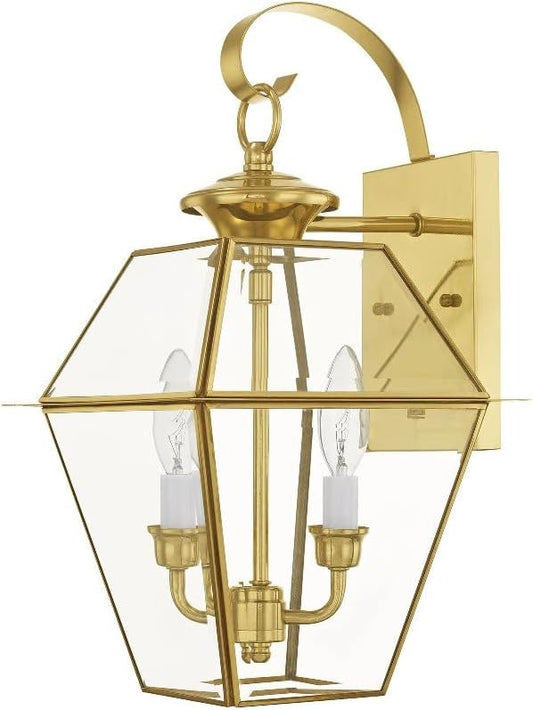 Livex Lighting 2281-04 Westover 2 Light Outdoor Black Finish Solid Brass Wall Lantern with Clear Beveled Glass