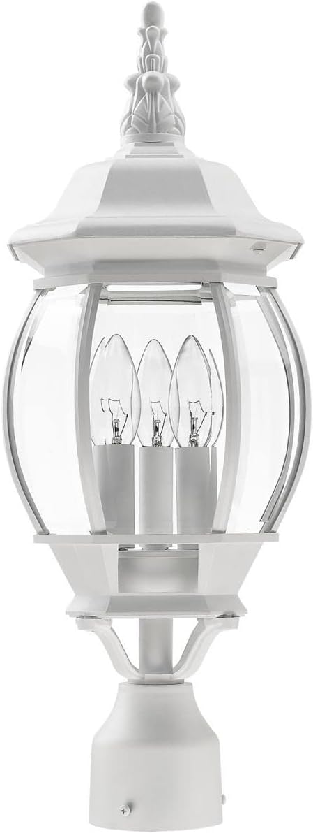 Livex Lighting 7526-13 Outdoor Post Top Light with Clear Beveled Glass Shades, White