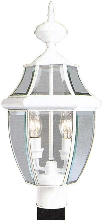 Livex Lighting 2254-03 Monterey 2 Light Outdoor White Finish Solid Brass Post Head with Clear Beveled Glass