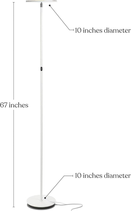 Brightech Sky Flux Dimmable LED Floor Lamp – Super Bright Floor Lamp with 3 Light Modes for Living Room, Office – Torchiere Standing Touch-Lamp, Tall Torch Lamp for Bedroom & Reading - White