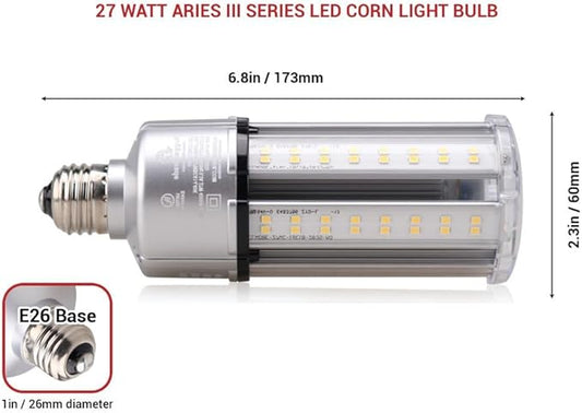 RuggedGrade Aries III Series 27W LED Corn Bulb | 3,646 Lumens | 5700K Cool White | E26 Base | Built-in 4KV Surge | Dimmable | DLC 5.1 Premium