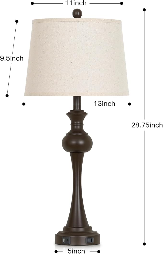 Brown Touch Table Lamps,28.75" Tall Bedside Lamps with USB C+A Ports, 3-Way Dimmable Table Lamp, Nightstand Lamps for Bedroom, Living Room,Brown Lamps with Beige Lampshade, Bulb Included