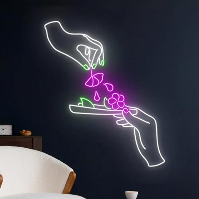 Flower Roll Joint Hand Led Sign, 20" Floral Roll Joint Hands Led Light, Weed Leaves Leaf Neon Sign,Smoking Room Wall Decor