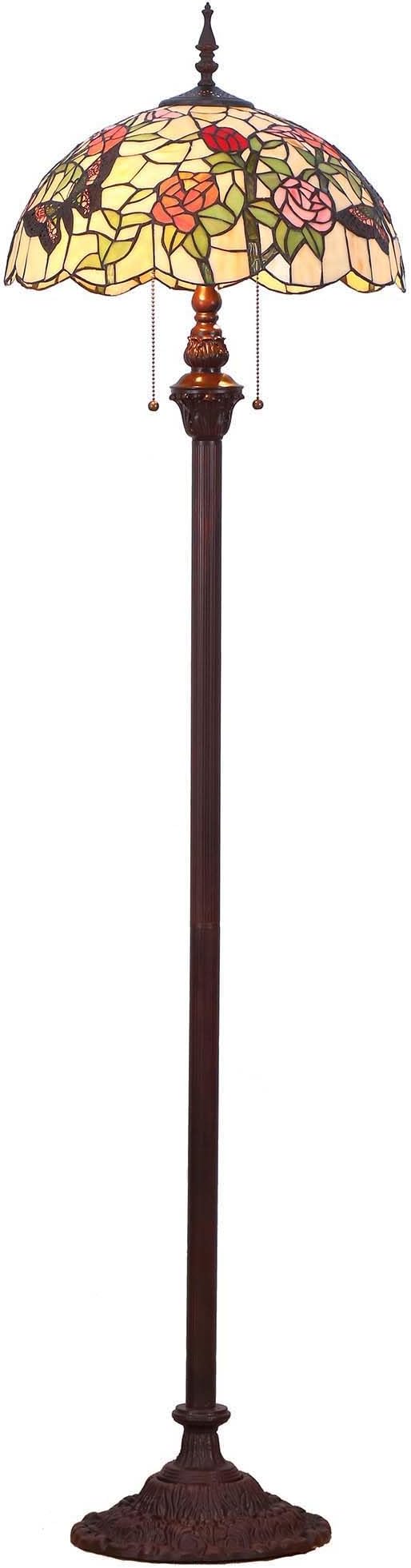 Bieye L11408 Butterfly Tiffany Style Stained Glass Floor Lamp with 16-inch Wide Handmade Lampshade Metal Base for Bedroom Living Room, 59-inch Tall