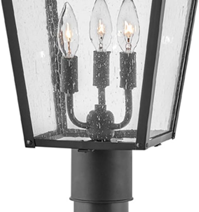 Hinkley Huntersfield Medium Post Top or Pier Mount Outdoor Lantern - Aluminum, Clear Seedy Glass, Traditional European Style - Black Finish
