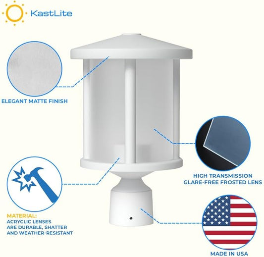 KASTLITE Outdoor Post Light Fixture, Fits 3" Lamp Post Outdoor Lighting - Anti-Rust Waterproof Lantern Pole Light, E26 Base - Yard Pathway Driveway Patio Deck Fence & Street Lighting