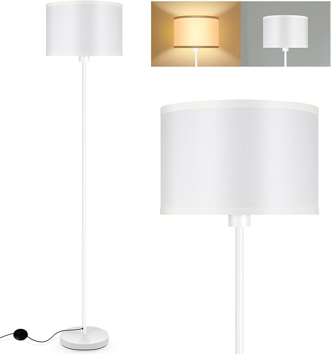 Floor Lamp, Standing Lamp, Small Floor Lamp with Lampshade, 59" Tall Lamp for Bedroom, Foot Switch, Simple White Pole Lamp for Kids Room, Girls Room, Boys Room, Office(NO Bulb, E26 Base)