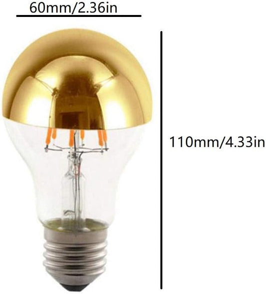 Lxcom Lighting A60/A19 Half Chrome Light Bulb 6W (60 Watt Equivalent) Dimmable Half Gold Reflected Light Warm White 2700K Decorative LED Edison Bulb E26 E27 Base Gold Tipped Mirror Bulbs,4 Pack