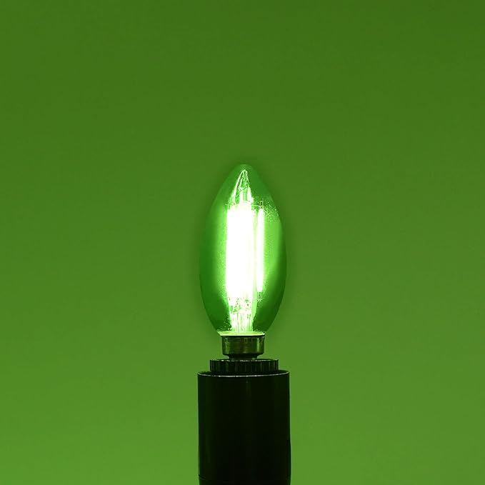 LUXRITE E12 LED Filament Green Light Bulb, 4.5W (40W Equivalent), Colored Glass Candelabra Bulb, UL Listed, E12 Base, Indoor Outdoor, Porch, Decoration, Party, Holiday, Event, Home Lighting (6 Pack)