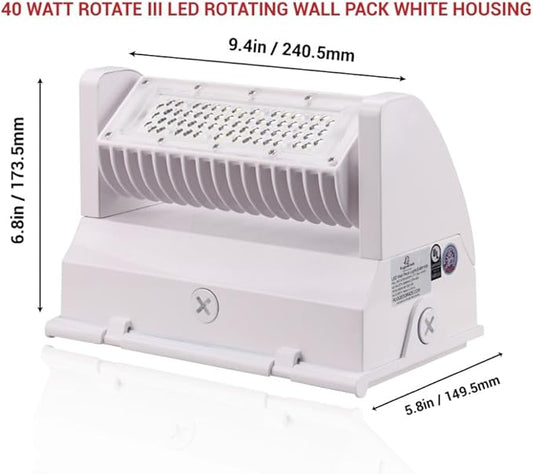 RuggedGrade 40W - Rotate IV Series LED Wall Pack - 5,700 Lumens - Color Selectable 3000K/4000K/5000K - Outdoor LED Wall Light - White - DLC 5.1 Premium