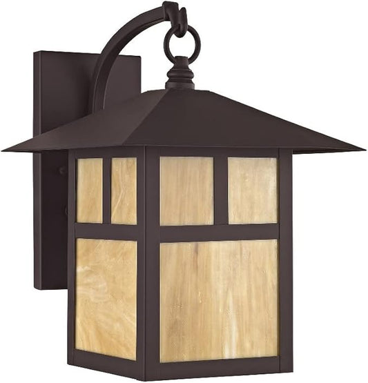 Livex Lighting 2133-07 Montclair Mission 1 Light Outdoor Bronze Finish Solid Brass Wall Lantern with Iridescent Tiffany Glass, 13.75" x 10" x 13.75"
