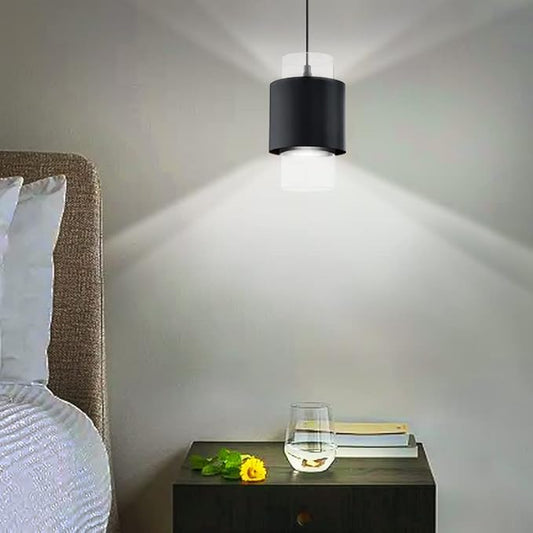1 Light 3 Pack Hanging Indoor Kitchen Island Pendant Light 6" Drum Glass Shade Pendant Ceiling Light Fixtures Modern Farmhouse Dinning Over Sink (Black Finish)