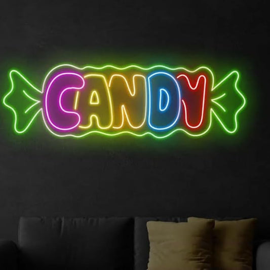 Colorful Candy Neon Sign, Candy Shop Wall Decor, Candy Lover Gifts, Candy Party Sign Size:23inch