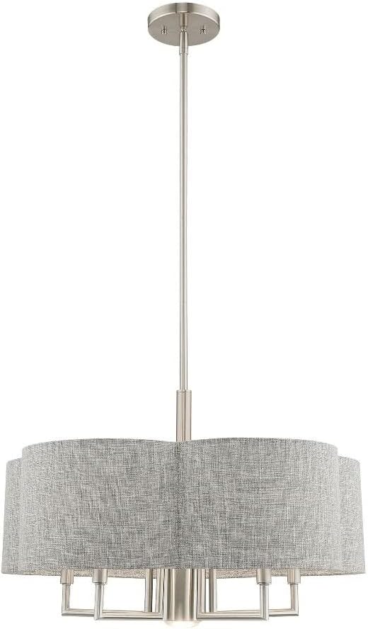 Livex Lighting 51365-91 Kalmar - Six Light Chandelier, Brushed Nickel Finish with Gray Fabric Shade