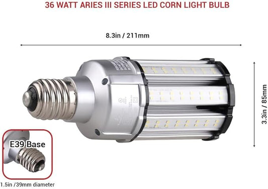 RuggedGrade Aries III Series 36W LED Corn Bulb | 4,900 Lumens | 4000K Natural White | E39 Base | Built-in 4KV Surge Protection | Dimmable | DLC 5.1 Premium