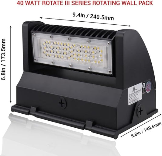 RuggedGrade 40W - Rotate IV Series LED Wall Pack - 5,700 Lumens - Color Selectable 3000K/4000K/5000K - High Efficiency 140 Lumen per Watt - Brown Color - with Photocell - DLC 5.1 Premium